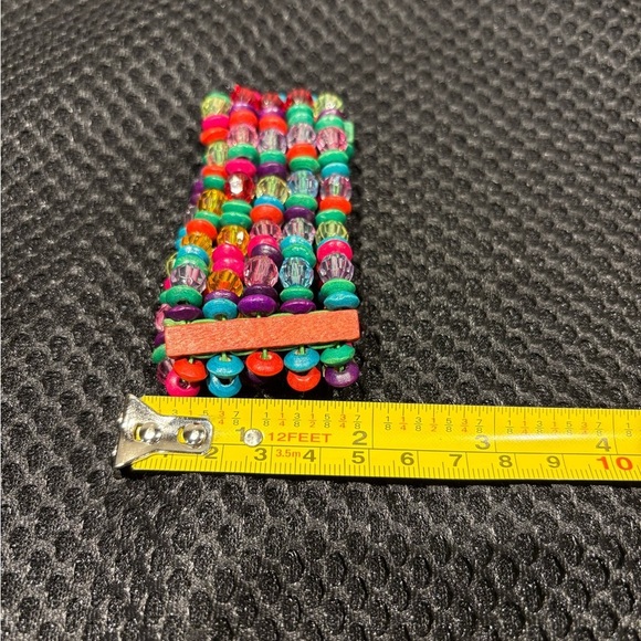 Colorful Boho Stretch Beaded Bracelet - Multicolor Acrylic & Wood Beads - Picture 7 of 8